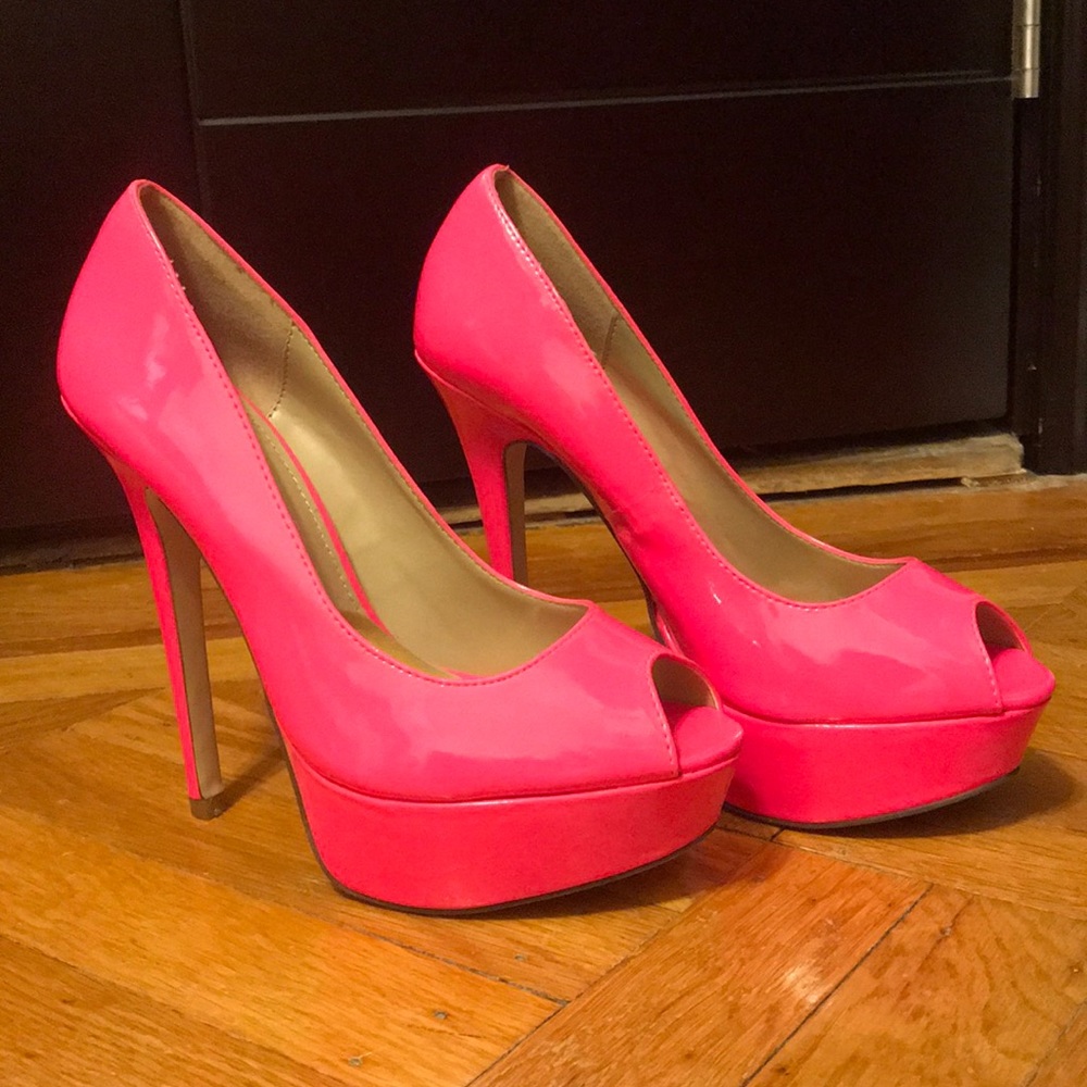 Hot pink platform heels